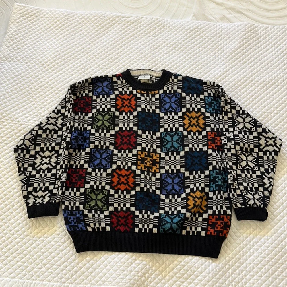 Nani Bon of Italy Vintage Sweater Size 52 quilt pattern wool vintage - Picture 1 of 8